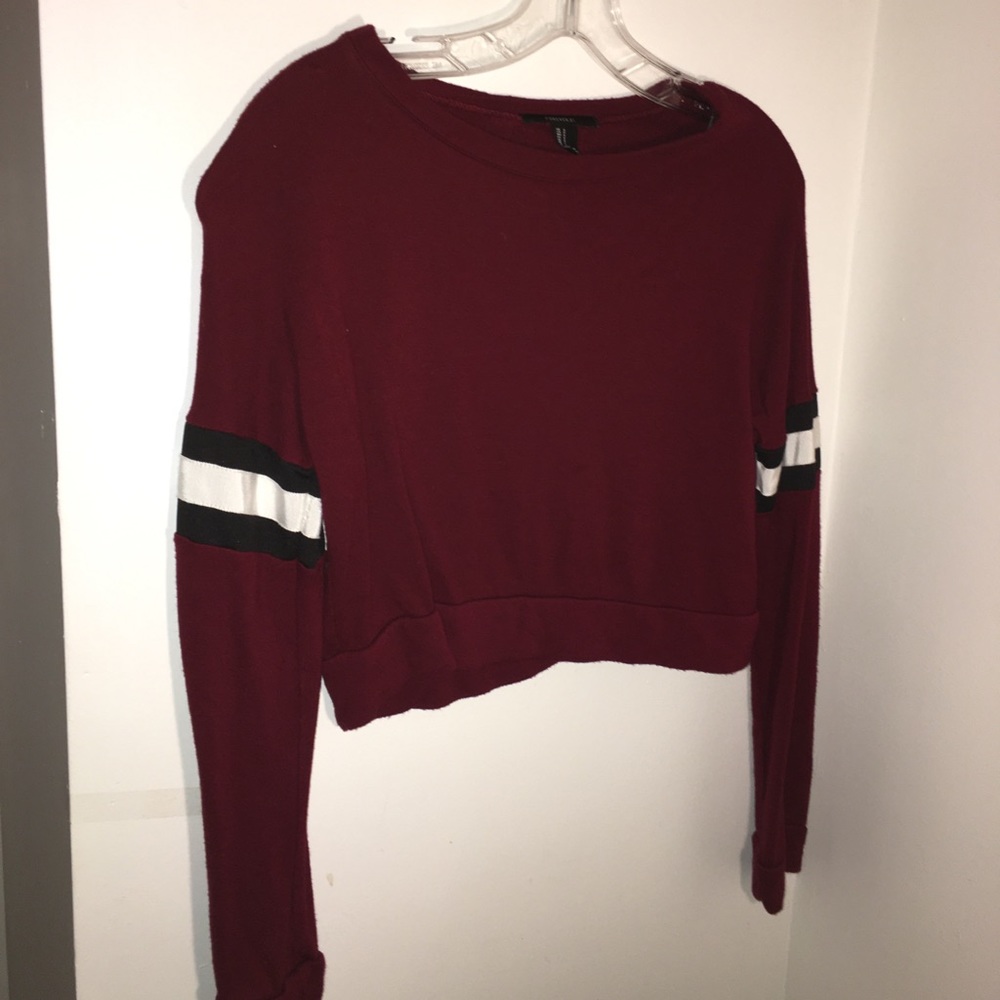 Forever 21 Burgundy Cropped Long Sleeve Shirt